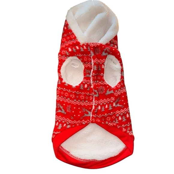 Boots & Barkley Red Fleece Dog Jacket L (9x21) Reindeer Snowflake Hooded - Picture 2 of 8